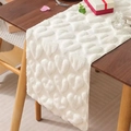 Elegant white plush table runner with 3D embossed heart patterns for home decor - Table Runner 33-92 / Plush White Heart