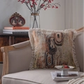 Decoratief vierkant jacquard kussen met abstracte vintage patronen en beige franjes - 60X60CM (Zonder Vulling) / Jacquard Koffie Ringen met Witte Kwastjes