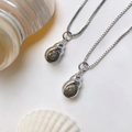 Silver ocean seashell pendant with zircon inlays and delicate box chain jewelry piece - Silver Conch Necklace (25110216)