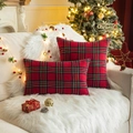 Red and green tartan plaid Christmas pillow covers in square and rectangle shapes - 45x45cm / Large Plaid Red