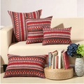 Federe per cuscini etnici in cotone e lino con motivi geometrici per il divano - 30x45cm / Rosso