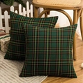Pair of festive green plaid decorative cushion covers with classic tartan patterns - 45x45cm / Yellow Green Plaid