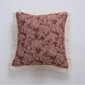 Bohemian jacquard square pillow cover in brick red with white fringe tassels - Jacquard Red Water Grass White Fringe