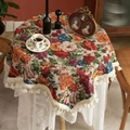 Mantel redondo floral vintage con patrones coloridos y bordes de flecos de algodón - 60x60 / Jacquard Iris Beige Con Borlas Curvas