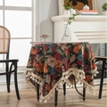 Mantel redondo vintage con motivos florales coloridos y elegantes borlas de flecos crema - 60x60 / Jacquard Iris Negro Con Borlas Curvas