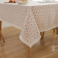Tischdecke aus Baumwollleinen mit rosa Kirschmuster und weißer Spitze in Beige - 140*220cm / Kirsche Beige Spitze