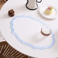 Oval white fabric placemat with light blue scalloped embroidery and dotted borders - Blue Border Style (6177750030866)