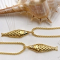 Golden fish pendant necklace with micro-paved zircon and textured ocean scales - Gold Lattice Fish Necklace (25110216)