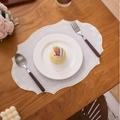 Elegant white oval scalloped placemat with vintage floral embroidery on wood table - Creamy Yellow Border Style (6177750030867)