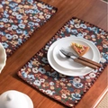 European vintage floral jacquard placemat with rustic embroidery on a wooden table - Jacquard Red Grass Embroidery with Coffee Scalloped Edge