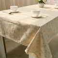Floral cotton linen tablecloth with beige lace edge for rectangular dining tables - Beige Floral Lace Edge / 140x220