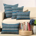 Federa per cuscino etnica boho in cotone e lino con motivi geometrici blu e oro - 30x45cm / Blu