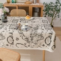 Rechthoekig linnen tafelkleed met vintage wereldkaartopdruk en witte kanten randen - Wereldkaart Met Kant / 140*220cm