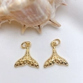 Pair of gold-plated fish tail charms with dotted texture for ocean jewelry making - Gold Whale Tail Pendant Only (Without Chain) (25110216)