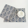 Blue Chinoiserie floral cotton linen placemats and coasters set for dining table - Blue and White Porcelain Style (cd16) / 32cm x 45cm