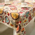 Bohemian linen tablecloth with mandala patterns and white lace trim for dining decor - 60x60cm / Tablecloth