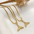 Golden whale tail pendant with box chain and textured finish in nautical style - Gold Whale Tail Necklace (25110216)