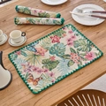 Floral and butterfly jacquard placemat with green scalloped edges and woven texture - Standard / Monstera Leaf With Green Scalloped Edge