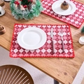 Red and white gingham placemat with festive pom-pom trim for holiday table decor - Jacquard Red White Check Red Edge
