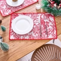 Christmas reindeer jacquard placemat with red pompom edge on rustic wooden table - Jacquard Red Coconut Tree Red Edge