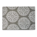 Detailed texture of cotton linen placemat with white mandala floral pattern on grey fabric - 32x45cm / Grey Plate Pattern