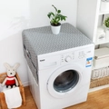Gray geometric laundry machine dust cover with side pockets and white plush pom-poms - Grey Arrow / Microwave (30x90)