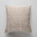 Nordic geometric square pillow case with white grid pattern on beige linen texture fabric - Standard Size
