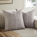 Set of 2 grey nordic geometric square cushion covers with white windowpane pattern - Dark Brown Embroidered Large Checkered Pillowcase / 40x40cm