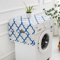 Blue Moroccan pattern washing machine cover with side pockets and white pom pom fringe - Double Door Style / Blue Rhombus