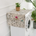 Floral refrigerator cover in beige with vintage flowers and side storage pockets - Black Large Flower