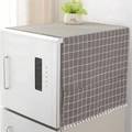 Gray and white plaid refrigerator dust cover with storage pockets and white tassel fringe - Grey Plaid