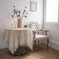Beige crochet lace tablecloth with hollow patterns and fringe on a round wooden table - 140*220cm / Beige Plaid Crochet With Tassel