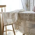 Vintage crochet table runner with cream lace hollow design for rustic home decor - 60*60cm / Beige Plaid Crochet