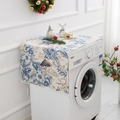 Gray geometric laundry cover with vintage floral patterns and fringe for front-load machines - Yellow Pine Cone