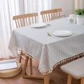 Mantel minimalista de algodón y lino a cuadros con borlas para decoración de comedor nórdico - 140*220cm / Franjas de Escoba de Rejilla Punteada