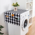 Modern black and white buffalo plaid dust cover with side pockets and fringe for appliances - Double Door Style / Black White Grid