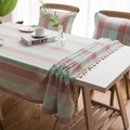 Mantel impermeable de rayas nórdicas con flecos en rosa, blanco y verde menta - 60*60cm / Rayado Rosa