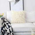 White faux sheepskin fur throw pillow case on sofa for modern minimalist home decor - 30x45cm / Beige