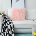 Pink faux sheepskin fur throw pillow cover displayed on a white sofa with cozy home decor - 30x45cm / Pink