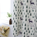 Modern cotton linen curtain featuring green pine trees and reindeer with yellow accents - Grommet 140*215CM / Grey Deer