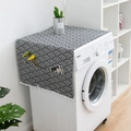 Japanese wave pattern washing machine dust cover with side storage pockets and tassels - Navy Fish Scale