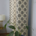 Minimalist cotton linen curtain with black tree pattern in natural yellow finish - Grommet 140*215CM / White Background Tree