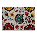 Bohemian Suzani floral print cotton linen placemat in vibrant red and blue hues - 32x45cm / Sunflower