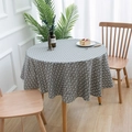 Tovaglia rotonda grigia moderna con motivi a spina di pesce bianchi in una sala da pranzo - Rotondo 150cm / Freccia Grigia