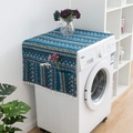 Blue Bohemian geometric dust cover for washing machines with storage pockets and tassels - Blue Triangle