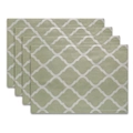 Set of 4 light green Bohemian placemats with white ogee pattern for dining table - 32x45cm / Green Diamond