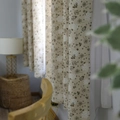 Linen cotton floral curtains with white hydrangea print and brown leafy patterns - Grommet 140*215CM / Grey Dandelion