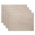 Set of 4 bohemian beige placemats with delicate white floral patterns and red accents - 32x45cm / White Little Daisy