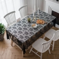 Elegant American country style lace tablecloth with black floral patterns on grey base - 145x145 / Black