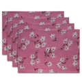 Set of 4 Bohemian style pink placemats with white floral print on cotton linen - 32x45cm / White Flower Pink Background